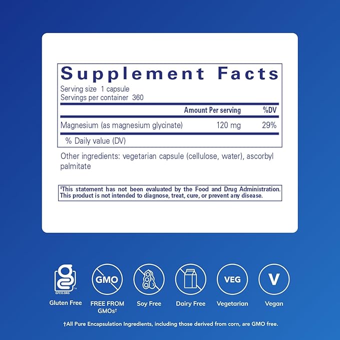 Pure Encapsulations Magnesium (Glycinate) - Supplement to Support Stress Relief Sleep Heart Health Nerves Muscles and Metabolism* - with Magnesium Glycinate - 360 Capsules