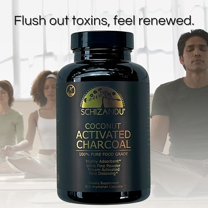 Schizandu Activated Coconut Charcoal Capsules – Vegan Organic Non-GMO No Additives – 210 Count X-Large Bottle