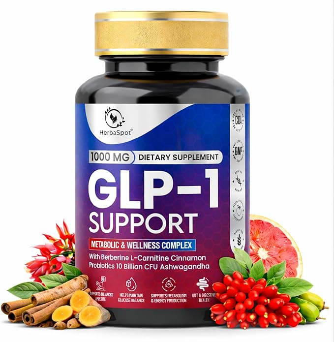 GLP-1 Supplement 1000 mg with Berberine L-Carnitine Ashwagandha | Metabolism Support for Satiety &amp Craving Control | Probiotics 10 Billion CFU for Gut Health &amp Healthy Energy – 60 Capsules
