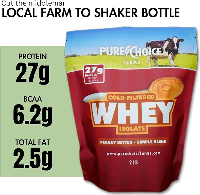 Pure Choice Peanut Butter Whey Isolate Protein Powder 28g Protein &amp Low Fat Best Cold Filtered &amp Undenatured Whey No Fillers Or Artificial Sweeteners (Peanut Butter 12 oz)