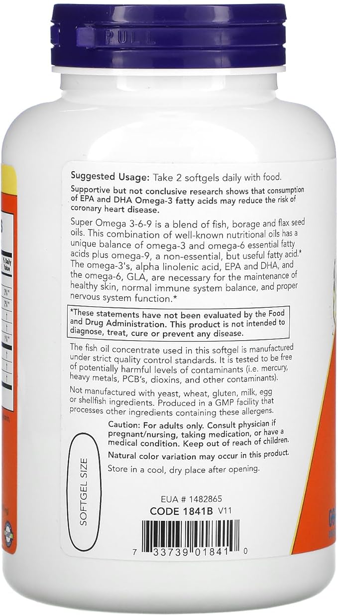 Now Foods Super Omega 3-6-9 Soft-gels 1200Mg 180-Count