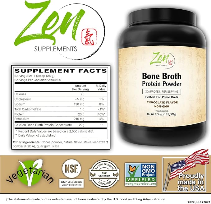 Bone Broth for Keto Diets and Paleo Diets - Chocolate 1 LB-Powder - 22g of Protein Per Serving -Promotes Joint Health Gut Health Hair Skin &amp Nails Health Brain Health and Healthy Aging