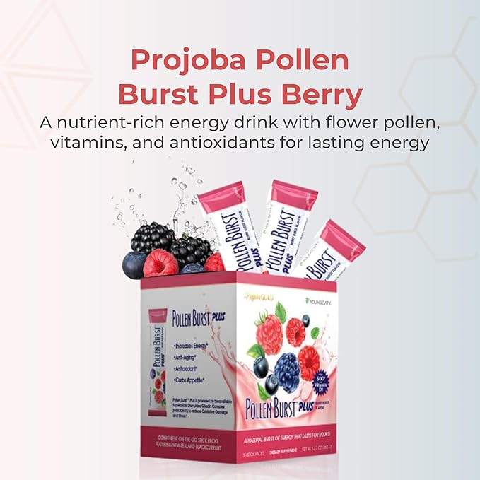 Youngevity Projoba Pollen Burst Plus Berry – Natural Energy Drink with Flower Pollen Vitamins and Antioxidants – Supports Sustained Energy and Overall Well-Being – 30 Packets