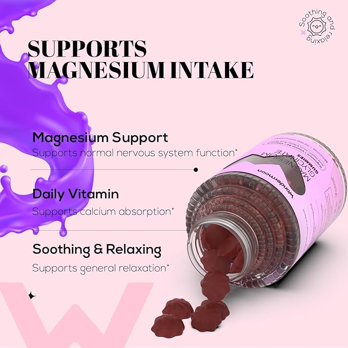Wondermoon Magnesium Complex Gummies for Women with Vitamin D3 B6 Zinc &amp Potassium – Blueberry Flavor – Supports Relaxation Muscle &amp Bone Health 60 Count