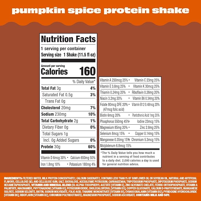 Premier Protein Shake LIMITED EDITION Pumpkin Spice 30g Protein No Added Sugar 24 Vitamins &amp Minerals to Support Immune Health 11.5 fl oz 12 Pack