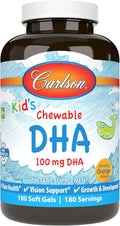 Carlson - Kid's Chewable DHA 100 mg DHA Brain Health Vision Function Growth &amp Development Orange 180 Chewable Softgels