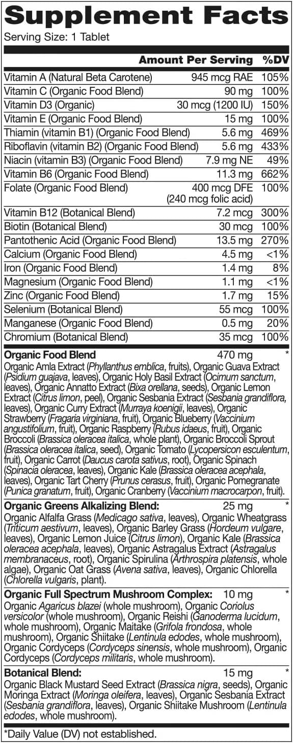 Signature Multivitamin USDA Organic Gluten Free No Artificial Colors Flavors or Preservatives 80 Coated Tablets
