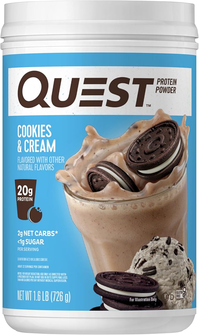 Quest Nutrition Cookies &amp Cream Protein Powder 20g Protein 1g Sugar Low Carb Gluten Free 1.6 Pound 24 Servings