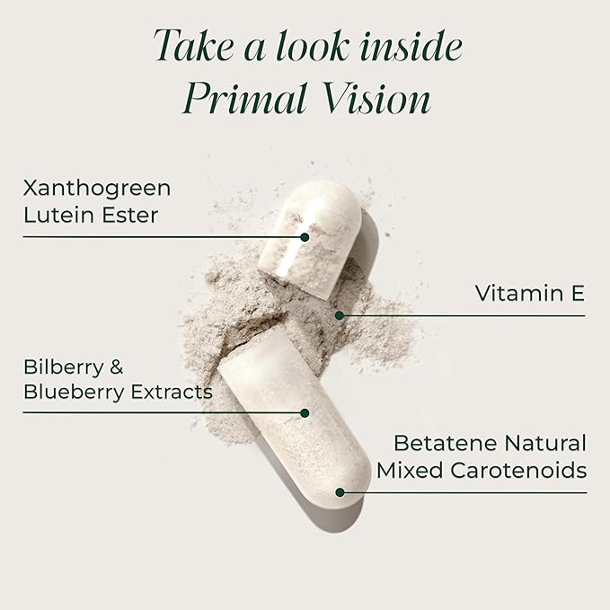 Primal Harvest Primal Vision with Lutein Zeaxanthin Vitamin A and Zinc for Eye Health Blue Light Support and Visual Clarity