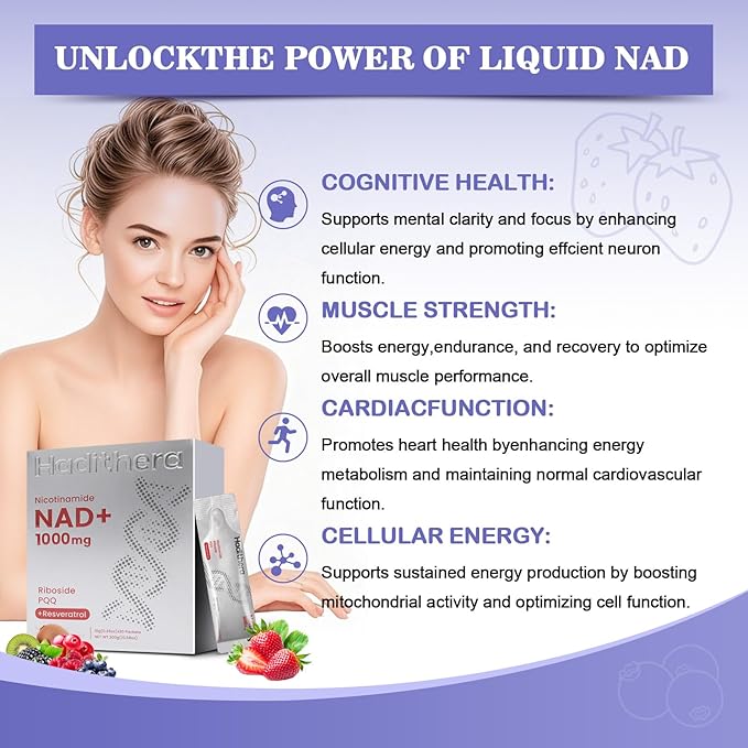 NAD Supplement 1000mg Synergistic Blend with Nicotinamide Riboside PQQ &amp Resveratrol - Premium Anti-Aging Supplement for Cellular Energy Mental Clarity and Longevity (30 Packets)