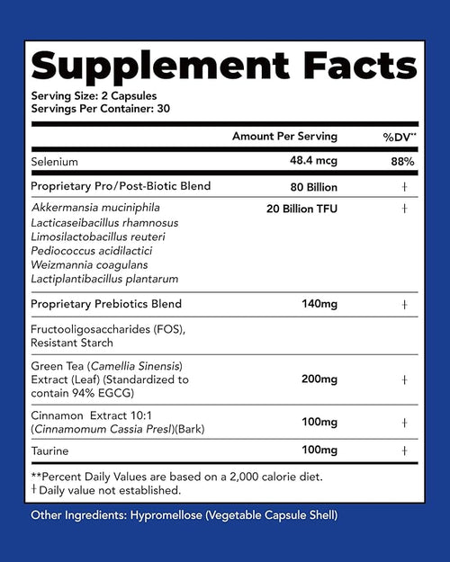 Akkermansia Muciniphila Probiotic Supplement with 80 Billion Probiotic Prebiotics EGCG Delayed Release Metabolism Gut Health for Women &amp Men 60 Vegan Capsules