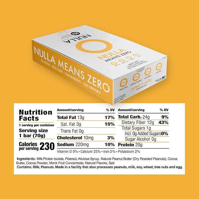 Nulla Bar 12 Count Box NO SEED OILS 20 grams Protein 2-3g Net Carbs (Sweet + Salty)