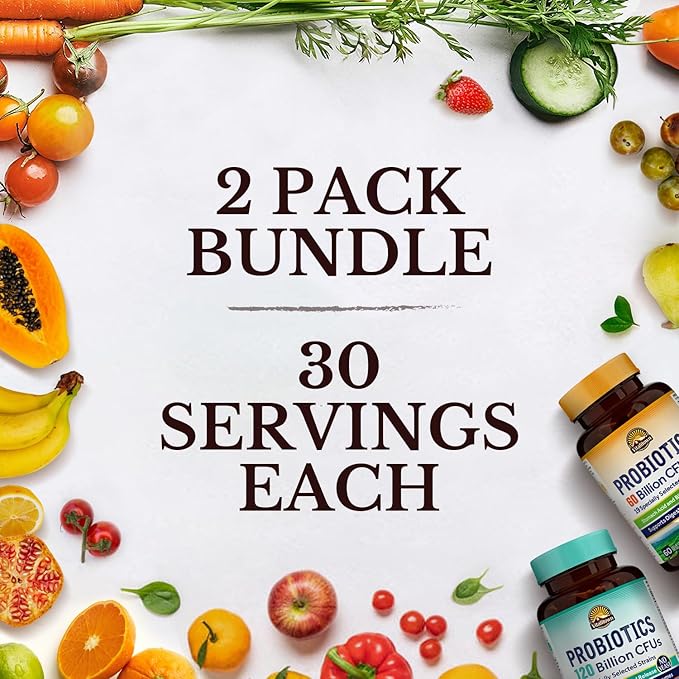 Vitalitown Probiotic Bundle (Pack of 2) | Probiotics 60 Billion CFUs (Item 1) &amp Probiotics 120 Billion CFUs (Item 2) | Shelf Stable | Digestive &amp Immune Health | 30 Day Supply Each