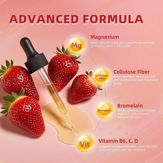 (3 Pack) Magnesium Glycinate Liquid Drops High Absorption Magnesium Liquid with Bromelain Vitamin B6 C D Magnesium Supplement for Kids and Adults Night &amp Muscle Support Strawberry Flavor