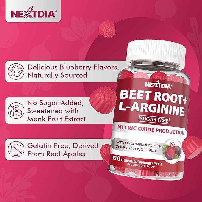 Beet Root Gummies Beetroot &amp L-Arginine Red Beets Supplements w/ Vitamin B1 B2 B3 B5 B6 Folate B12 for Energy Boost &amp Circulation Support Sugar Free Nitric Oxide Gummies 120 Beet Che