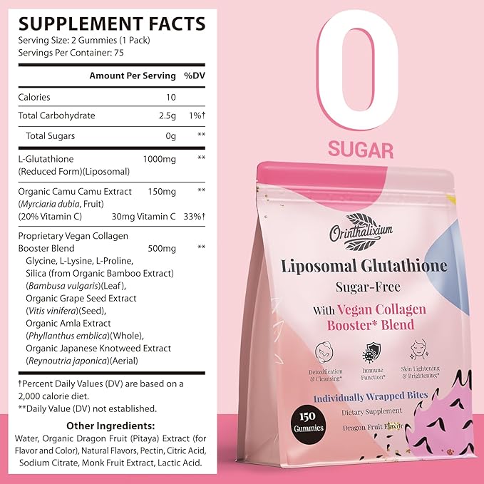 Liposomal Glutathione Gummies 1000MG - Sugar Free Reduced L-Glutathione with Vitamin C &amp Vegan Collagen - Antioxidant &amp Skin Wellness - 300 Count (2 Pack)