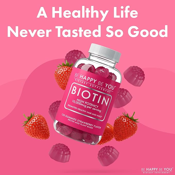 Biotin Gummies 10000mcg – 120 Count – Supports Healthy Hair &amp Stronger Nails – Fast Absorption Supplement for Men &amp Women – Vegan Non-GMO Pectin Gelatin Free – Made in USA