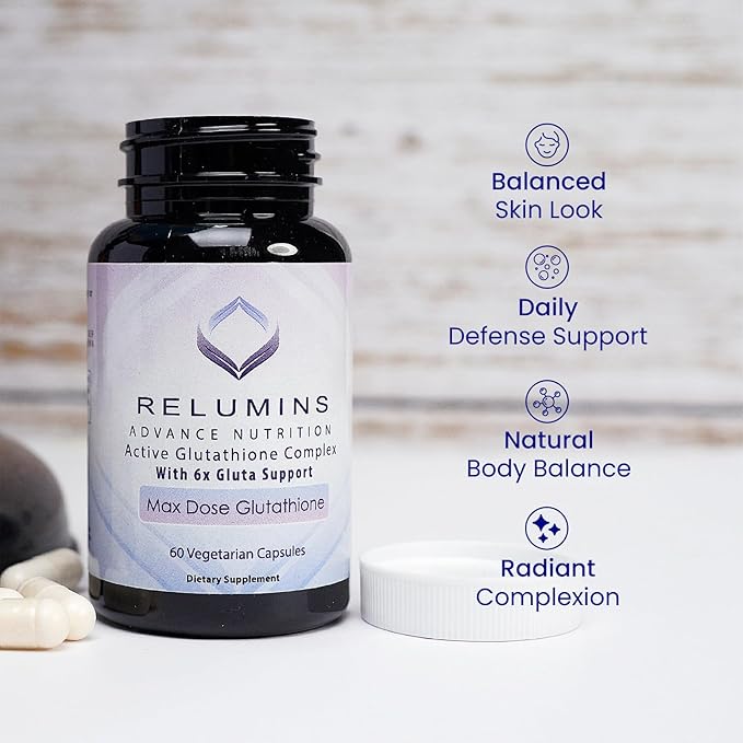 Relumins Advance White Active Glutathione Complex - Max Dose 900mg Glutathione with 6X Boosters ALA &amp NAC - Spring Glow Essentials Anti-Aging &amp Skin Brightening Supplement - 60 Caps x 10 Bott