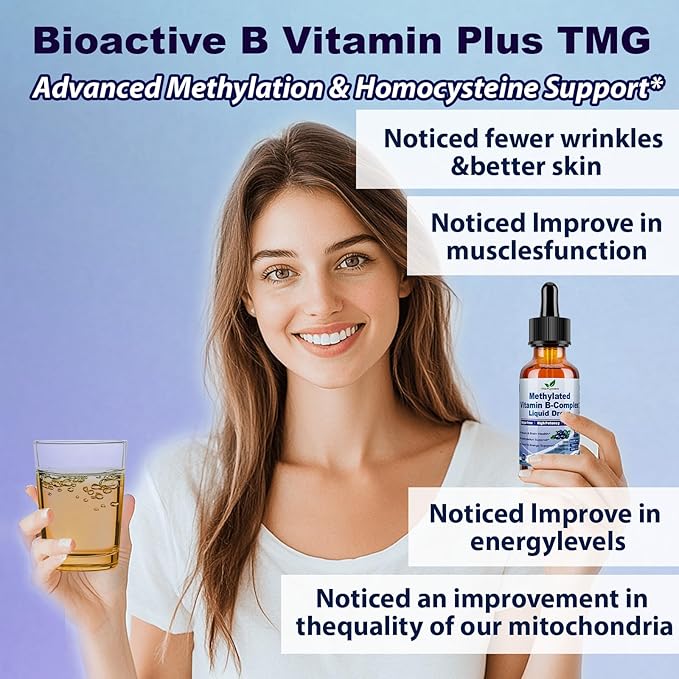 2 Pack Methylated B Complex Liquid Drops Complete 9-in-1 Methyl B Vitamins w. B12 Methylfolate Inositol Choline TMG Vitamin C E Super B-Complex Methylated for MTHFR Support Energy Mood Nerve Health1