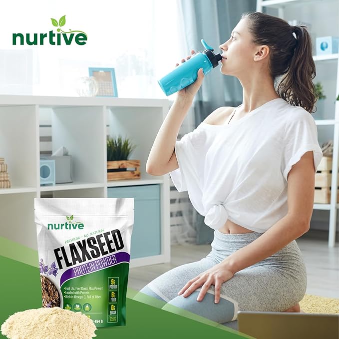 Flaxseed Protein Powder - Plant-Based Rich in Omega-3 and Antioxidants - Ideal for Post-Workout Recovery - Nutritional Boost for Smoothies &amp Baking - Non-GMO &amp Gluten-Free (16 oz / 454g)