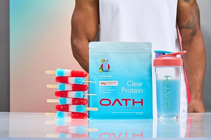 Oath Nutrition Clear Whey Isolate Protein Powder ICY Blue Razz 20g Complete Protein per Serving No Added Sugar Grass-Fed 21 Servings