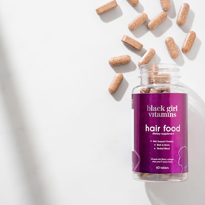 Black Girl Vitamins - Hair Food Biotin Supplement with Collagen for Hair Growth Support Vegan Gluten-Free 60ct