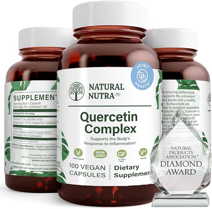 Natural Nutra Quercetin Complex with Bromelain and Vitamin C Citrus Bioflavonoid Supplement Support Body to Seasonal Changes &amp Body Redness Promotes Liver Health 100 Vegan and Vegetarian Capsul