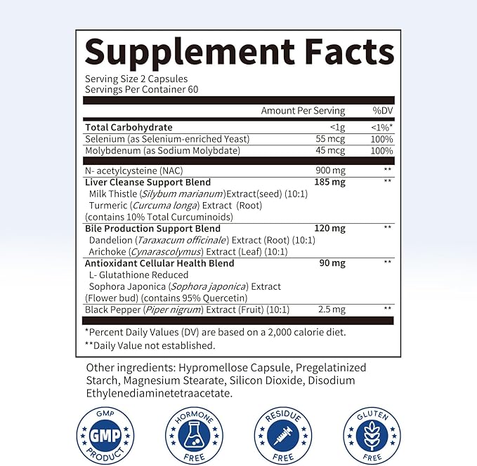 NAC Supplement 900 mg – Liver Cleanse Detox &amp Repair Antioxidant &amp Cellular Health Alcohol Defense Support – N-Acetyl Cysteine Capsules with Milk Thistle Turmeric Dandelion &amp Artichoke