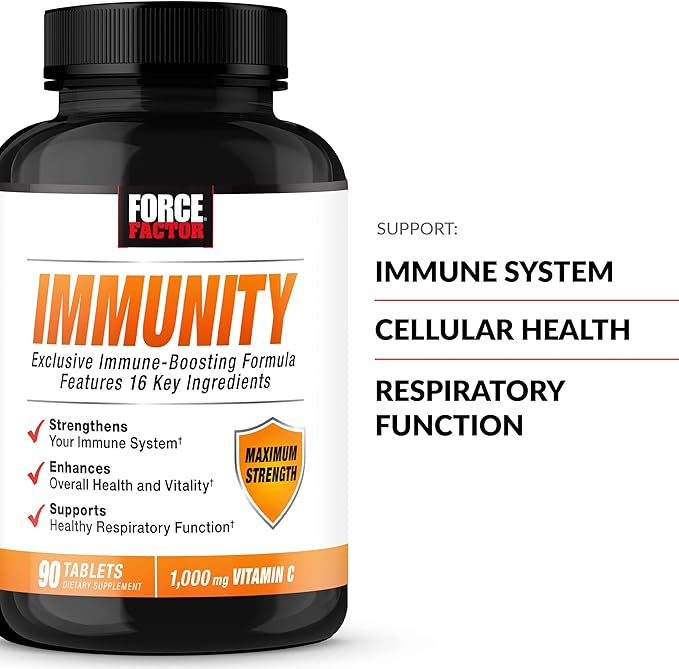 Force Factor Immunity Immune Support Booster with Elderberry and 1000mg of Vitamin C Plus Vitamin D Zinc Probiotics Antioxidants and Echinacea for Immune Health Defense 90 Count (Pack of 2)