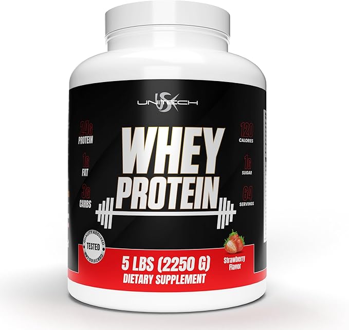 Unitech USK Whey Protein Strawberry Powder | Muscle Repair &amp Metabolism Support | Protein with Essential Amino Acids Enzymes &amp Minerals | Sports Supplement | Strawberry Flavor 80oz