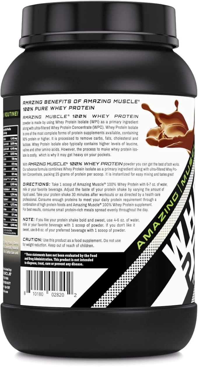 Amazing Muscle 100% Whey Protein Powder *Advanced Formula with Whey Protein Isolate as a Primary Ingredient Along with Ultra Filtered Whey Protein Concentrate (Cookie &amp Cream 2 Lb)