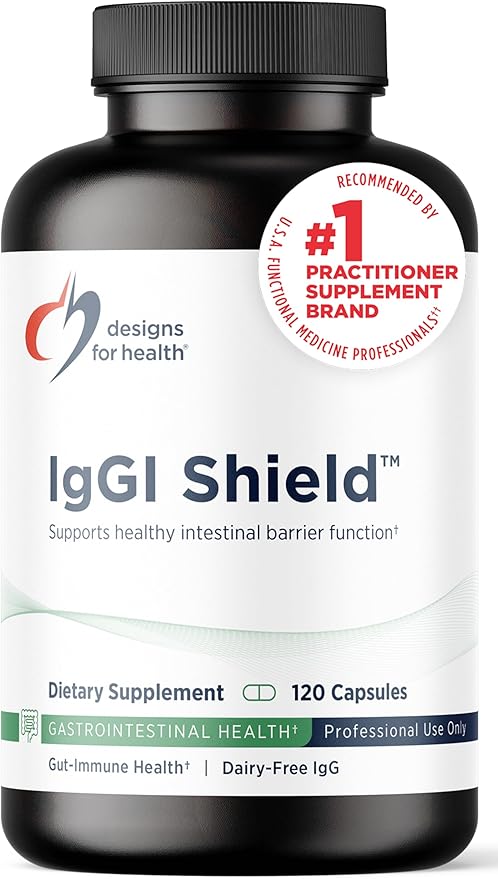 Designs for Health IgGI Shield - Gut Health &amp Immune Support Powder with Dairy-Free ImmunoLin Immunoglobulin and NAG - Help Bind &amp Remove Toxins and Fortify the Intestinal Barrier (120 Capsule