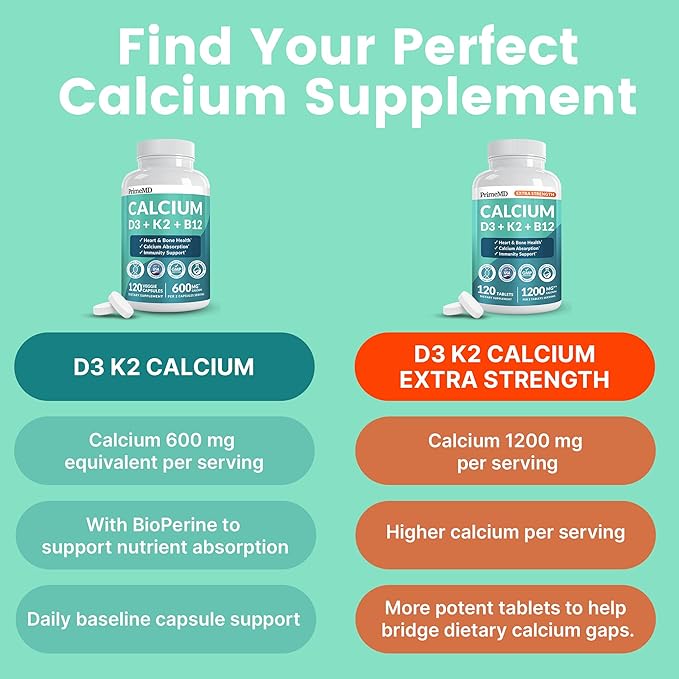 4-in-1 Calcium Supplements for Women and Men - Calcium with Vitamin D3 K2 5000 IU Supplement 601mg per Serving for Heart Bones &amp Body Defenses - Gluten-Free Vegan-Friendly (480 ct)