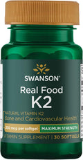 Swanson Maximum Strength Vitamin K2 (MK-7) Bone and Heart Health Supplement for Adults Over 50 Seeking Calcium Regulation - 200 mcg from Japanese Natto (30 Softgels)