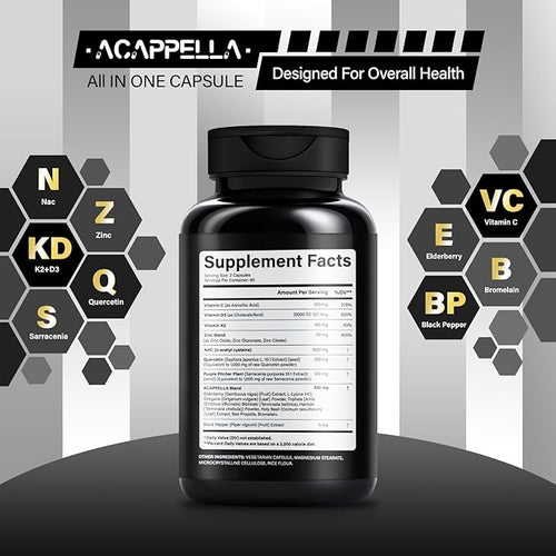 ACAPPELLA Vitamin D3 K2 Capsule Quercetin NAC N-Acetyl Cysteine Sarracenia Supplement Zinc Supplements 120 Count