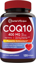 Doctor's Recipes CoQ10 400 mg High Potency Stable Form Ubiquinone Superior Absorption with Extra Virgin Olive Oil Antioxidant for Heart &amp Energy Naturally Fermented Gluten-Free 120 Softgels
