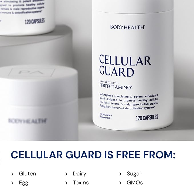 BodyHealth Cellular Guard - 100mg Vitamin C 80mg Calcium | Sulforaphane Activation &amp Antioxidant Support | Promotes Cellular Health Immune Resilience &amp Detox Pathways - 120 Capsules