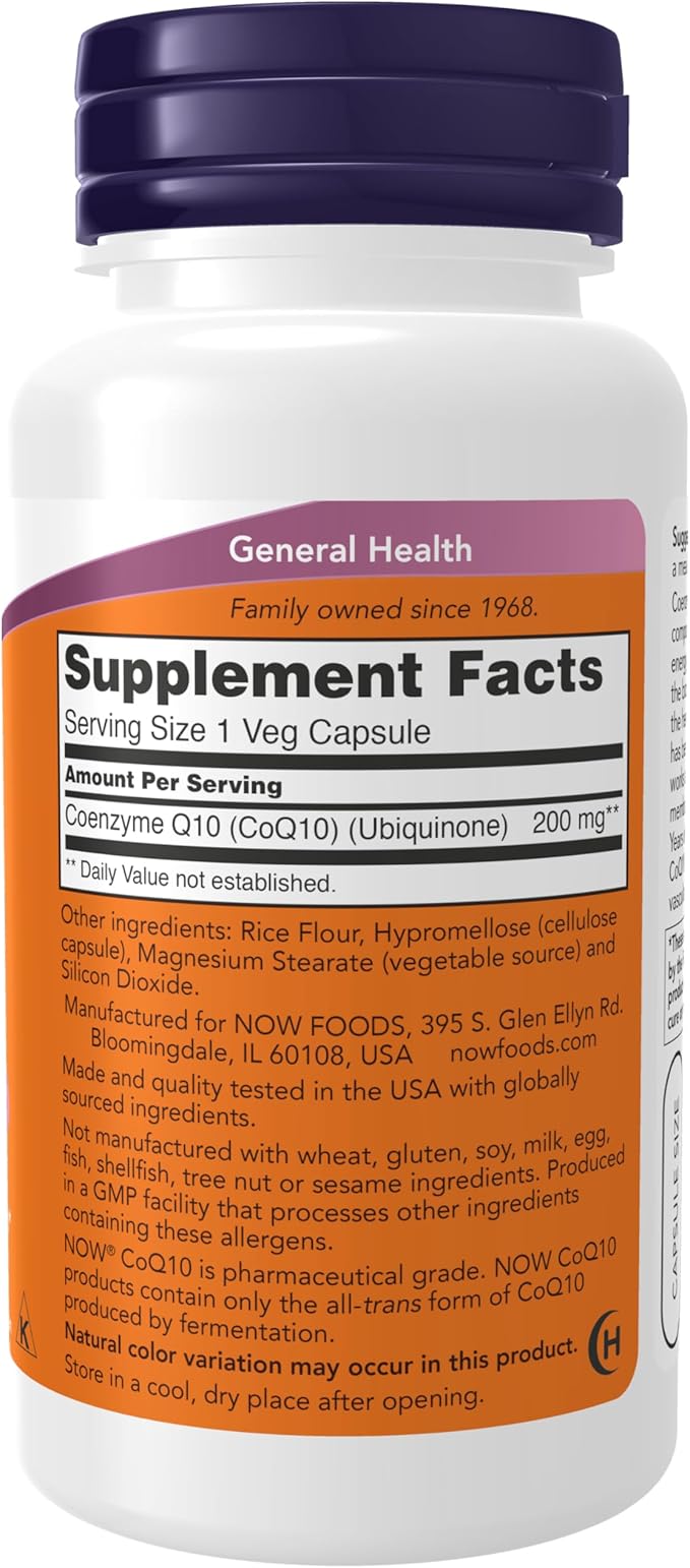 NOW Foods Supplements CoQ10 (Coenzyme Q10) 200 mg Cardiovascular Health* 60 Veg Capsules