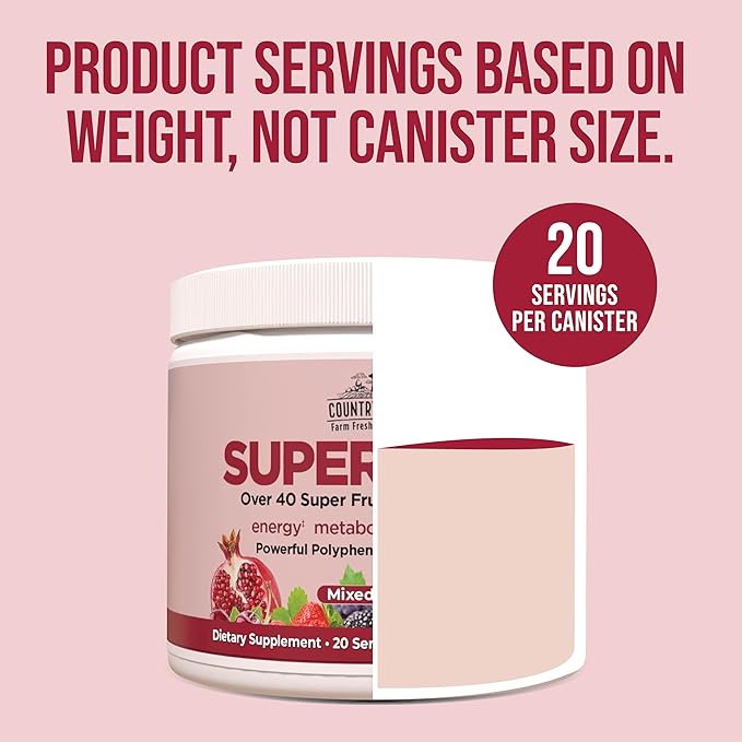 COUNTRY FARMS Super Reds Energizing Polyphenol Superfood Over 40 Super Fruits and Berries Powerful Antioxidants and Polyphenols Supports Energy Supports Circulation 40 Servings Mixed Berry