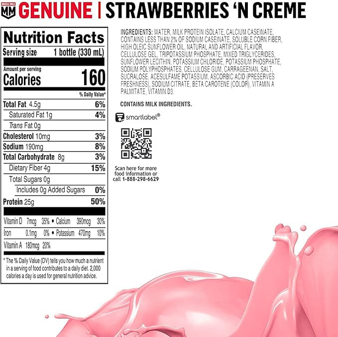 Muscle Milk Pro Advanced Nutrition Protein Shake &amp Genuine Shake Strawberry 11.16 Fl Oz Bottles (Pack of 12)