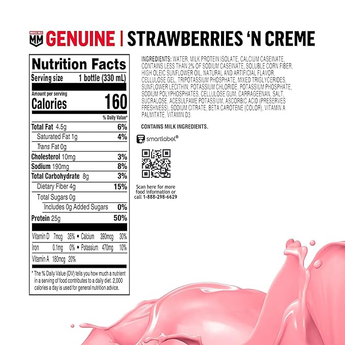 Muscle Milk Genuine ShakeStrawberry11.16 Fl Oz Bottles(Pack of 24)