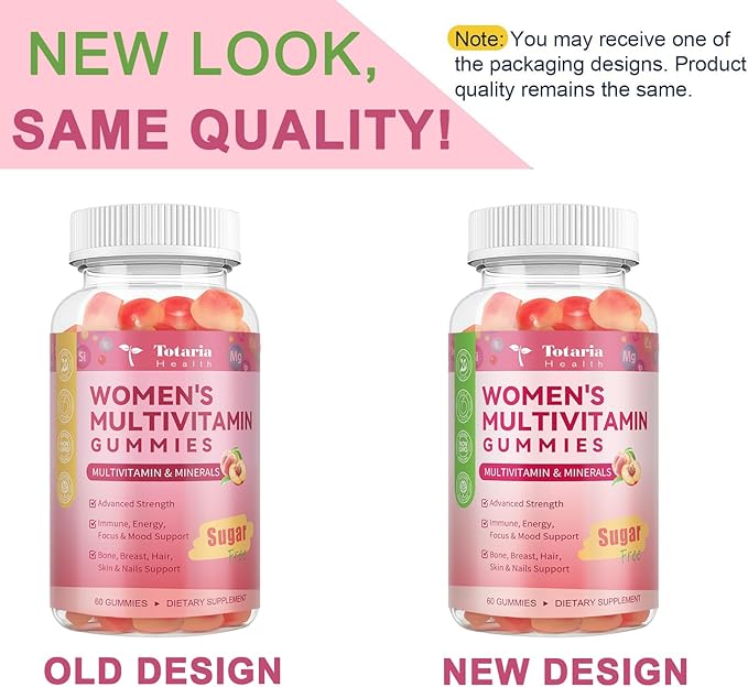 Totaria Sugar Free Multivitamin Gummies for Women 14+ w/Iron Inositol Folate Biotin Womens Daily Multivitamin Gummy w/Vitamin A C B D3 K2 for Hair Skin Energy Immune Peach Flavor