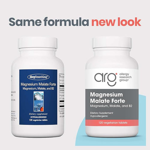 Allergy Research Group Magnesium Malate Forte Supplement - Magnesium and Malic Acid Energy Support Vitamin B2 Vegetarian Tablets - 120 Count