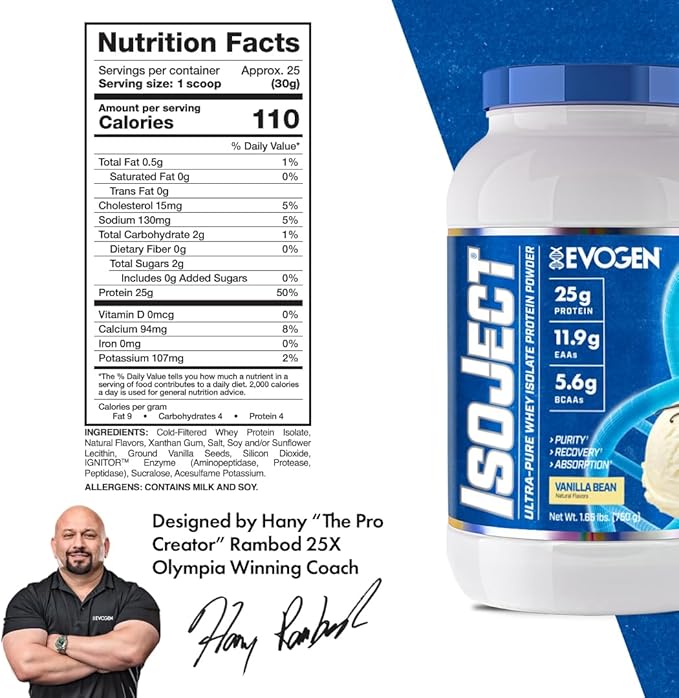 Evogen Isoject - Whey Protein Isolate | Ultra-Pure Whey Protein Powder with Ignitor Enzymes BCAAs and EAAs | Enhanced Absorption &amp Recovery | Vanilla | 25 Servings
