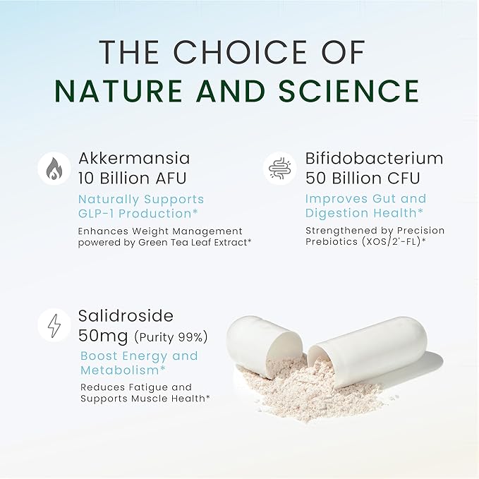 60 Billion Akkermansia Muciniphila with Bifidobacterium Supports GLP-1 Production Naturally Gut Health Appetite &amp Craving Control Made in USA 30 Servings