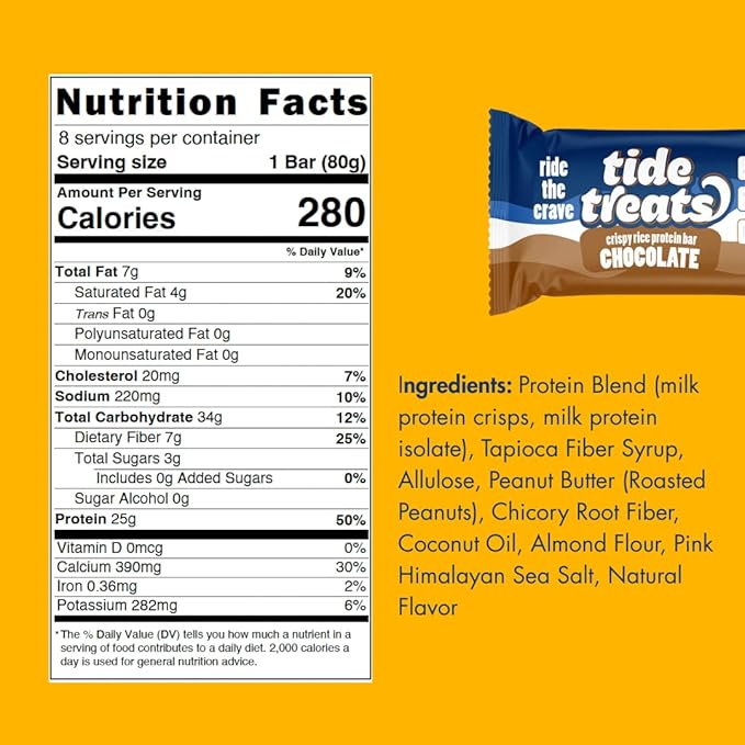 Crispy Rice Protein Bar | 25 g Protein No Added Sugar 7 g Fiber Gluten Free | High Protein Snack for On-the-Go Post-Workout or Dessert Cravings | 8 Count (Chocolate)