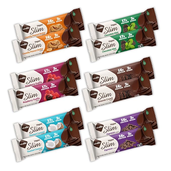 NuGo Slim 12ct Variety 16-17g Protein 3g Sugar High Fiber Low Net Carb Keto Friendly Gluten Free