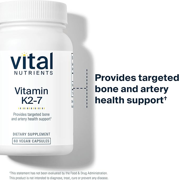 Vital Nutrients Vitamin K2-7 - Promotes Cardiovascular Heart Bone Health* - Vitamin K2 + MK7 - Vegan Supplement - Gluten Dairy Soy Free - Non-GMO - 60 Capsules