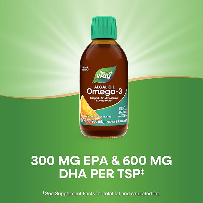 Nature's Way Algal Oil Omega-3 Supports Eye &amp Brain Function* 1000 mg EPA/DHA per Teaspoon(1) Vegan-Friendly Liquid Formula Cranberry-Orange Flavored 6.8 oz (Packaging May Vary)