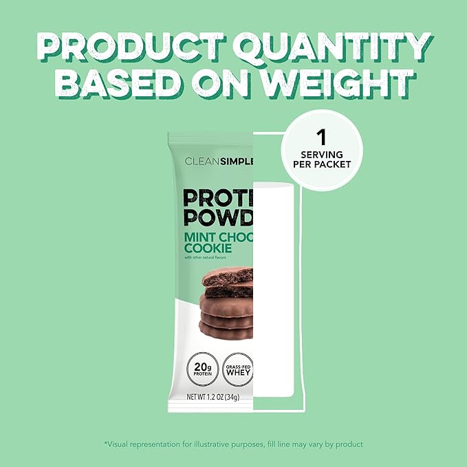 Clean Simple Eats Whey Protein Powder Mint Chocolate Cookie Flavor Naturally Sweetened 100% Grass Fed Protein Powder with Digestive Enzymes No Artificial Ingredients Gluten Free 10 Stick Packs